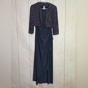 Alex Evenings Square Neck Sheath Gown Bolero Jacket Evening Formal Dress 10P